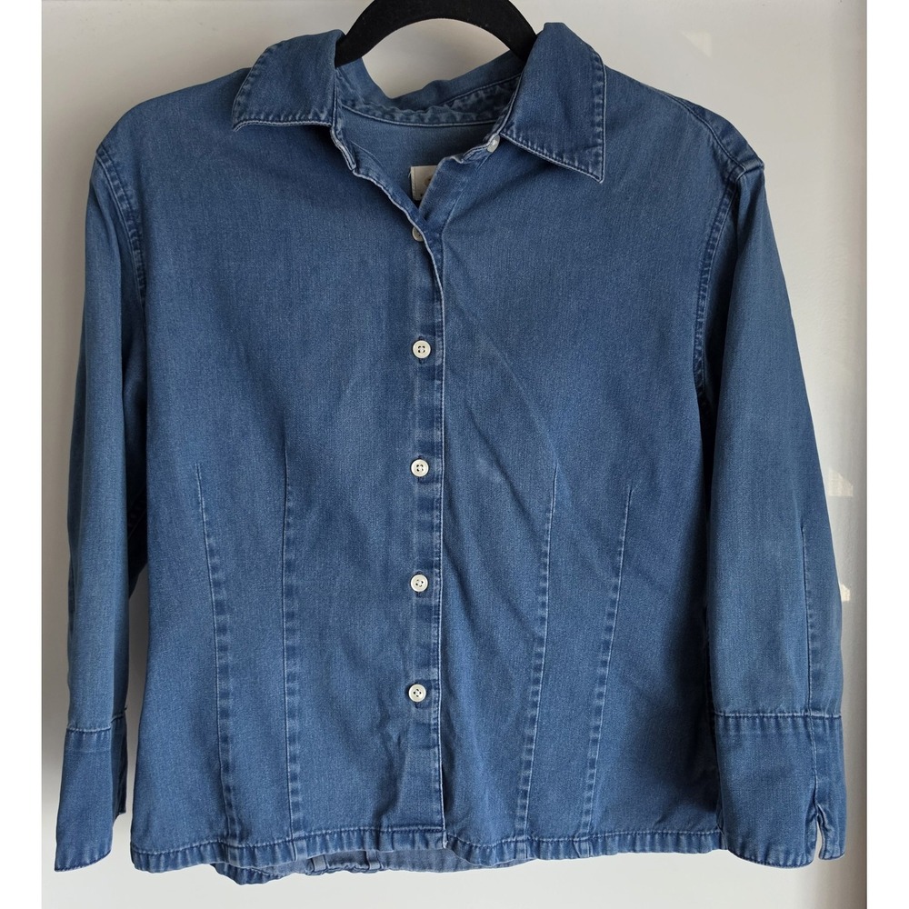 Talbots Womens Denim Shirt Size S Blue Long Sleeve Button-Up Cotton Top Blouse